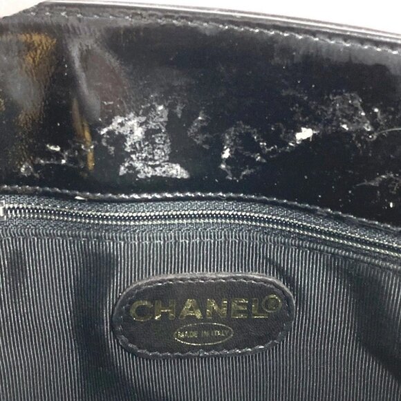 CHANEL A08036 CC CC Mark logo Tote Bag Chain Shoulder Bag enamel Black/Gold - Picture 11 of 16